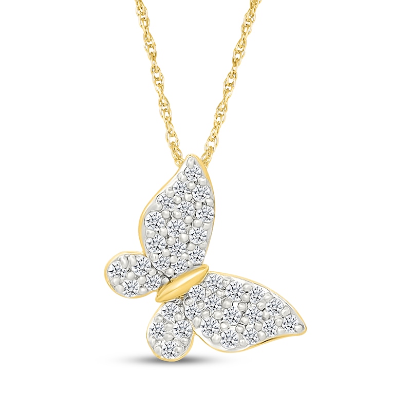 Main Image 1 of Diamond Tilted Butterfly Necklace 1/5 ct tw 10K Yellow Gold 18&quot;