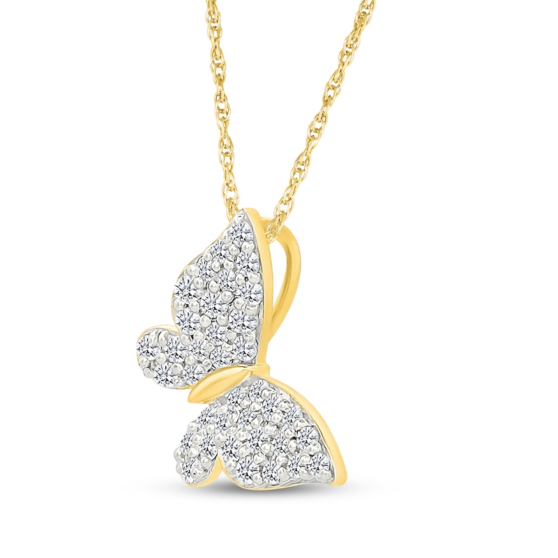 Main Image 2 of Diamond Tilted Butterfly Necklace 1/5 ct tw 10K Yellow Gold 18&quot;