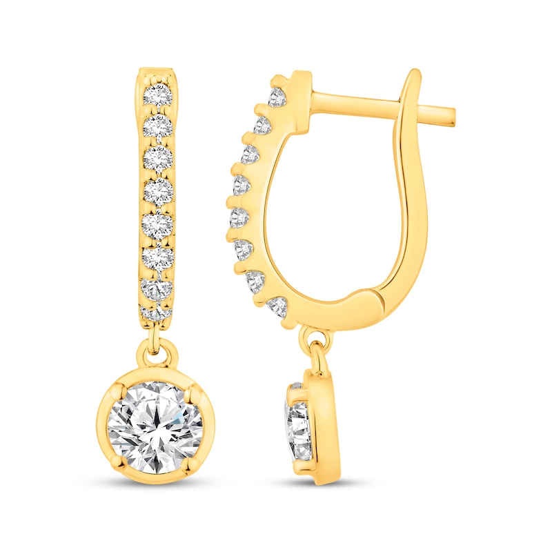 Main Image 1 of Lab-Grown Diamond Dangle Hoop Earrings 1 ct tw 10K Yellow Gold