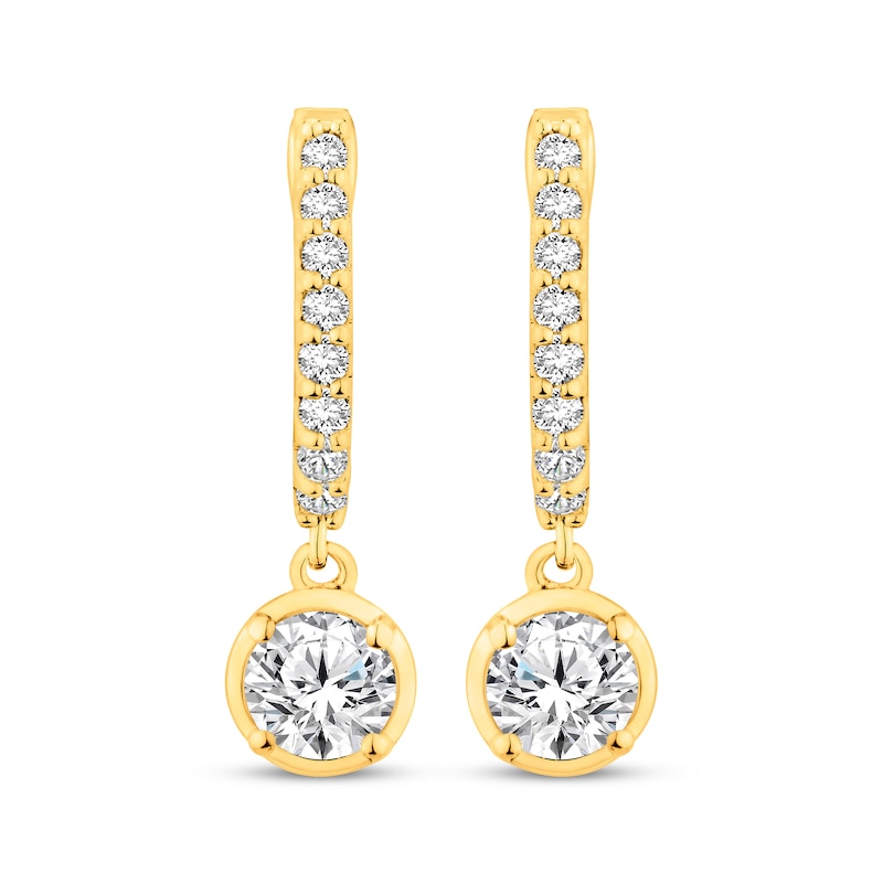 Main Image 2 of Lab-Grown Diamond Dangle Hoop Earrings 1 ct tw 10K Yellow Gold
