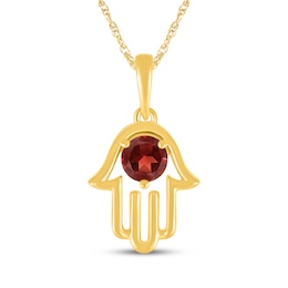 Lab-Created Ruby Hamsa Necklace 10K Yellow Gold 18"