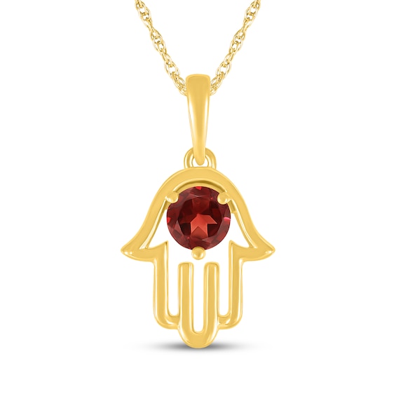Lab-Created Ruby Hamsa Necklace 10K Yellow Gold 18"