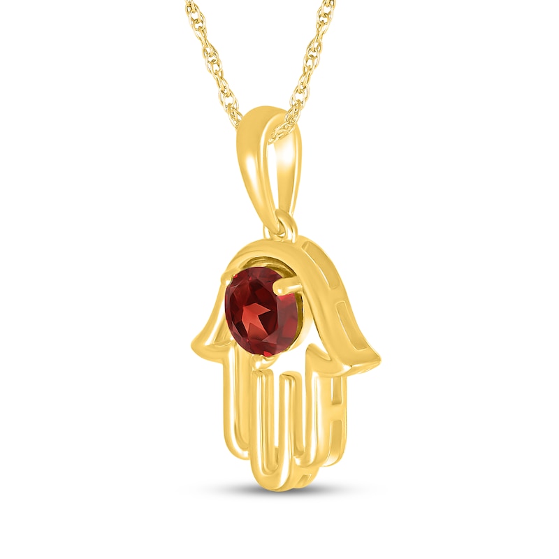 Main Image 2 of Lab-Created Ruby Hamsa Necklace 10K Yellow Gold 18"
