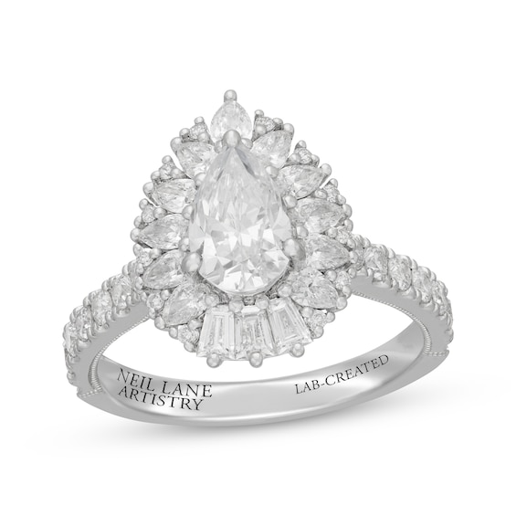 Neil Lane Artistry Pear-Shaped Lab-Grown Diamond Halo Engagement Ring 2-1/3 ct tw 14K White Gold