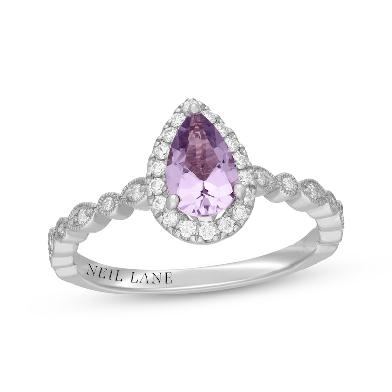 Main Image 1 of Neil Lane Pear-Shaped Purple Quartz & Diamond Halo Engagement Ring 1/4 ct tw 14K White Gold