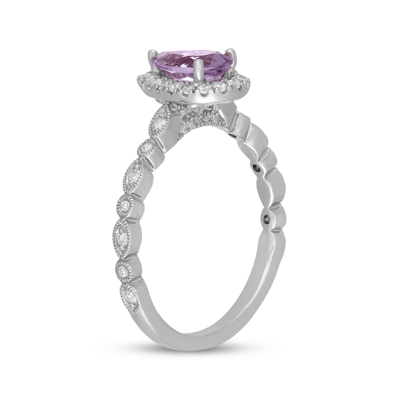 Main Image 2 of Neil Lane Pear-Shaped Purple Quartz & Diamond Halo Engagement Ring 1/4 ct tw 14K White Gold
