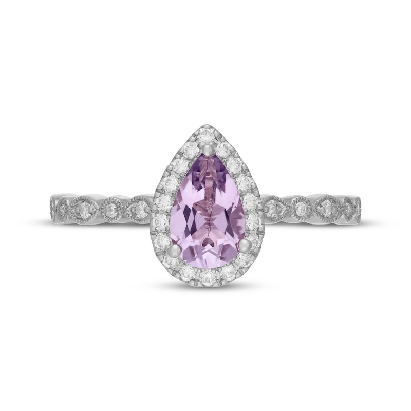 Main Image 3 of Neil Lane Pear-Shaped Purple Quartz & Diamond Halo Engagement Ring 1/4 ct tw 14K White Gold