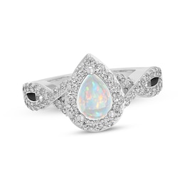 Pear-Shaped Lab-Created Opal & White Lab-Created Sapphire Halo Ring Sterling Silver