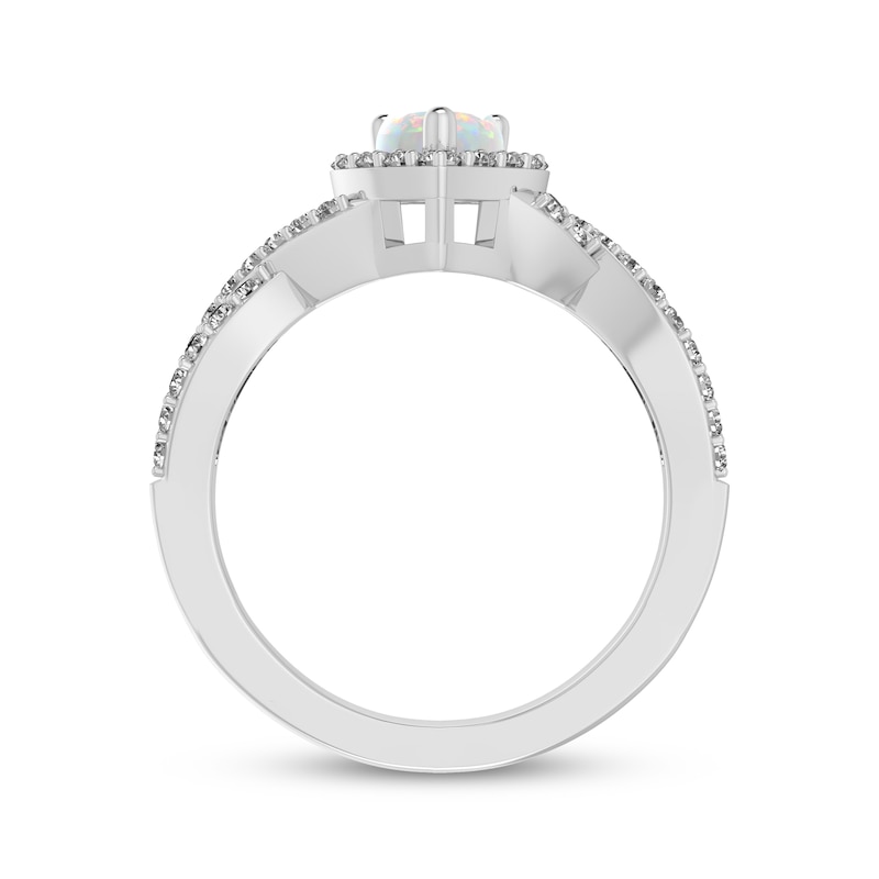 Main Image 3 of Pear-Shaped Lab-Created Opal & White Lab-Created Sapphire Halo Ring Sterling Silver