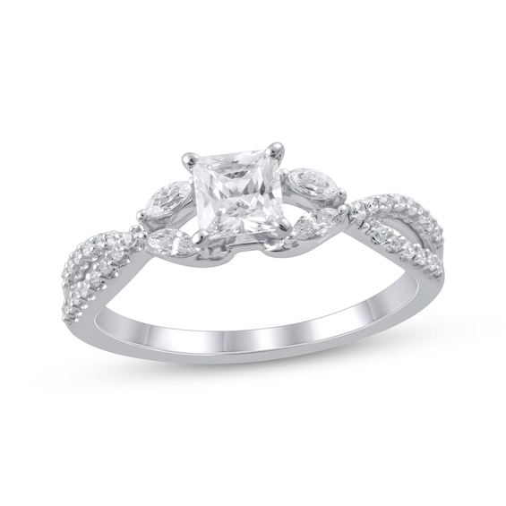 Princess-Cut Diamond Twist Shank Engagement Ring 3/4 ct tw 14K White Gold (I/I2)