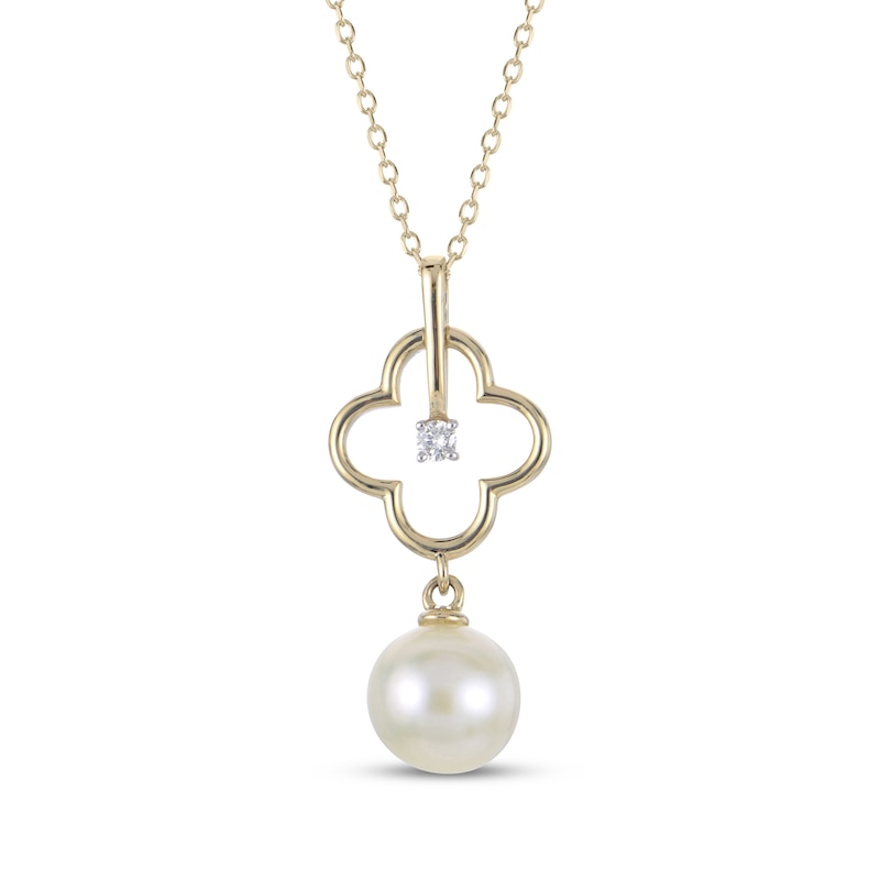 Main Image 1 of Cultured Pearl & Diamond Accent Clover Necklace 14K Yellow Gold 18"