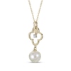 Thumbnail Image 2 of Cultured Pearl & Diamond Accent Clover Necklace 14K Yellow Gold 18"