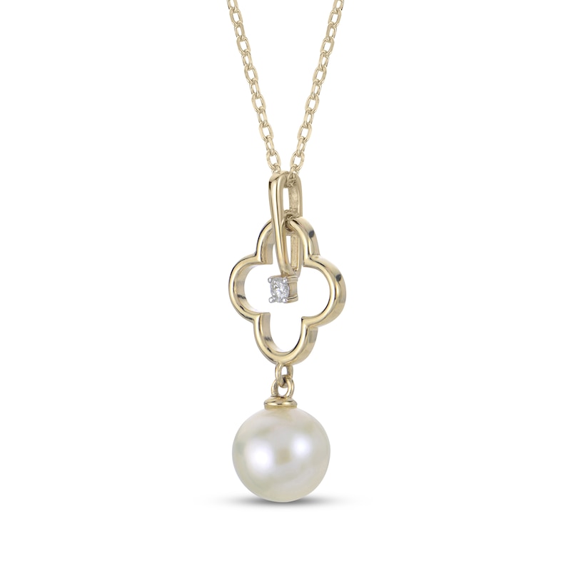 Main Image 2 of Cultured Pearl & Diamond Accent Clover Necklace 14K Yellow Gold 18"