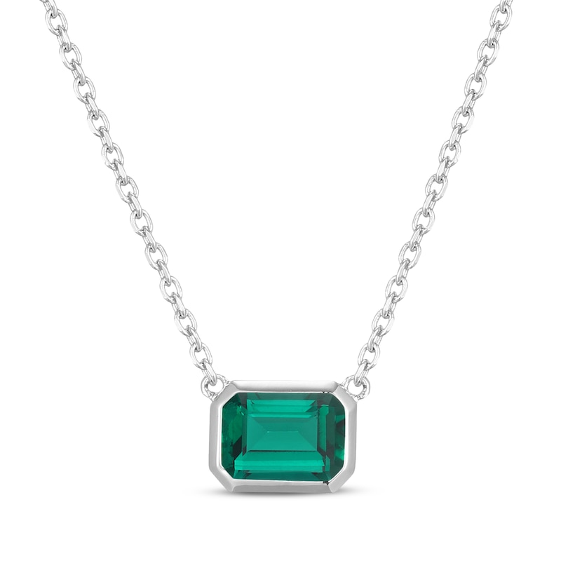 Main Image 1 of STUDIO BY KAY Emerald-Cut Lab-Created Emerald Bezel-Set Solitaire Necklace Sterling Silver 18"