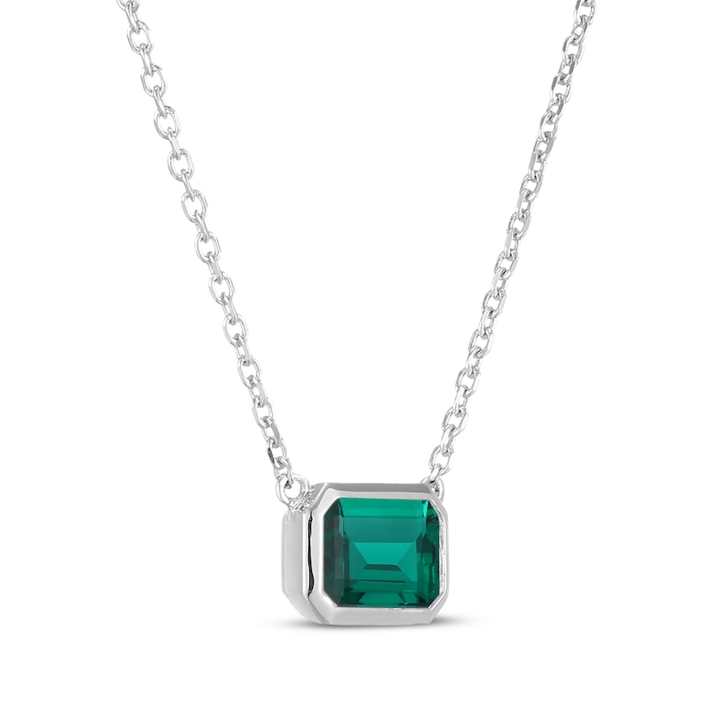 Main Image 2 of STUDIO BY KAY Emerald-Cut Lab-Created Emerald Bezel-Set Solitaire Necklace Sterling Silver 18"