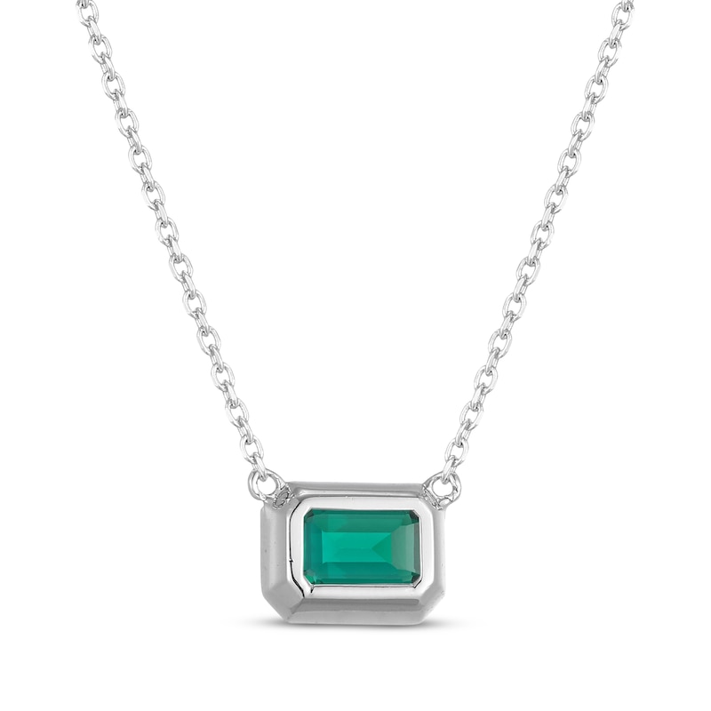 Main Image 3 of STUDIO BY KAY Emerald-Cut Lab-Created Emerald Bezel-Set Solitaire Necklace Sterling Silver 18"
