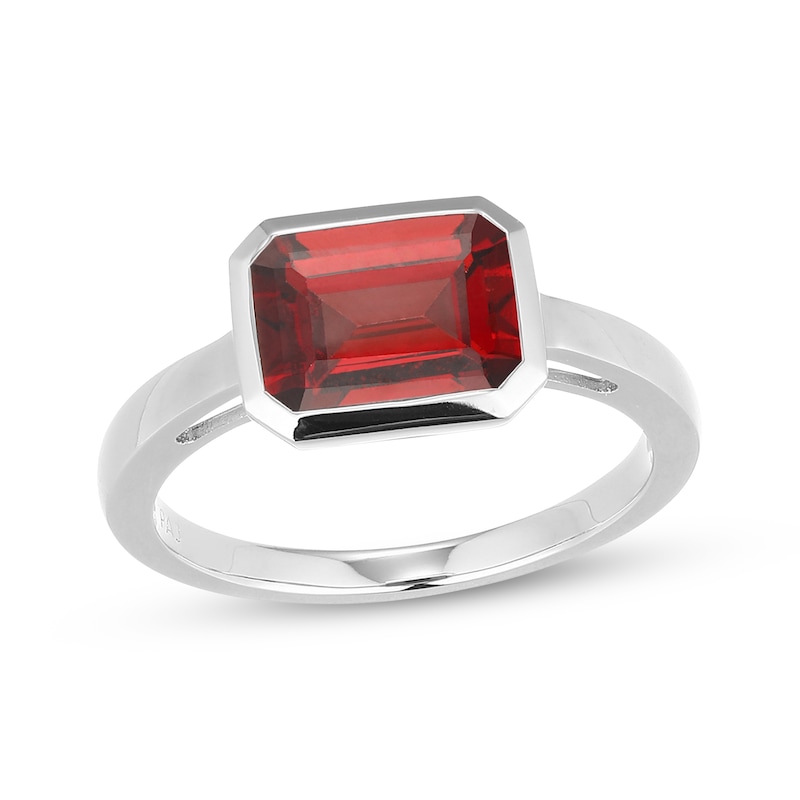 Main Image 1 of STUDIO BY KAY Emerald-Cut Garnet Bezel-Set Solitaire Ring Sterling Silver