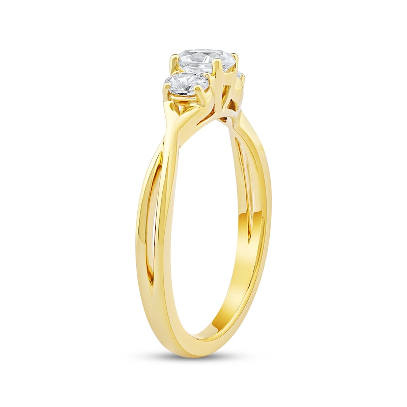 Main Image 2 of Memories Moments Magic Oval-Cut Diamond Three-Stone Engagement Ring 1/2 ct tw 10K Yellow Gold