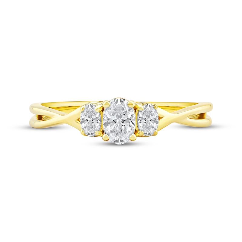 Main Image 3 of Memories Moments Magic Oval-Cut Diamond Three-Stone Engagement Ring 1/2 ct tw 10K Yellow Gold