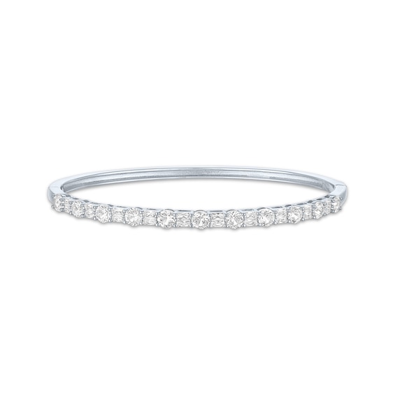 Round & Emerald-Cut White Lab-Created Sapphire Bangle Bracelet Sterling Silver