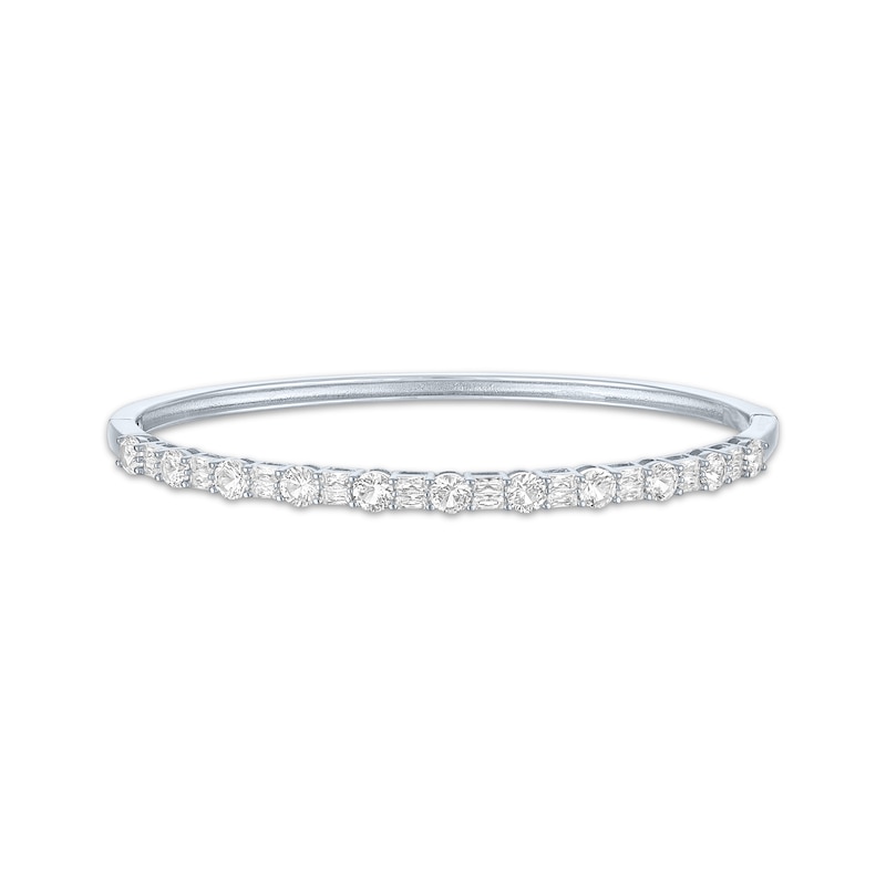 Main Image 1 of Round & Emerald-Cut White Lab-Created Sapphire Bangle Bracelet Sterling Silver