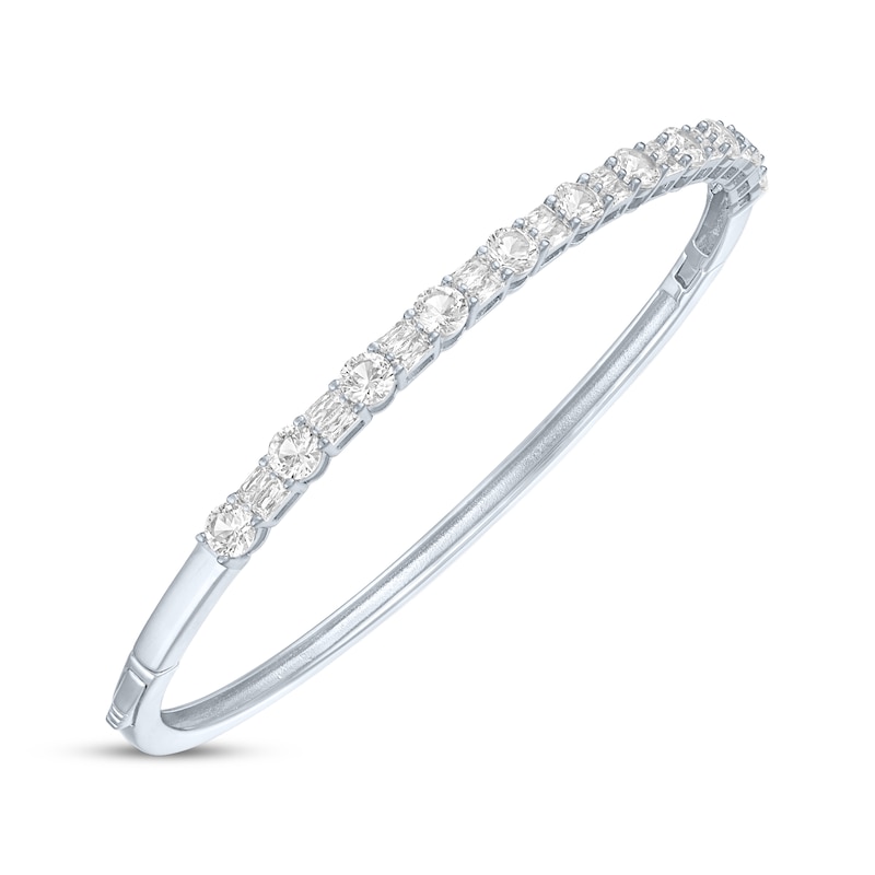 Main Image 2 of Round & Emerald-Cut White Lab-Created Sapphire Bangle Bracelet Sterling Silver