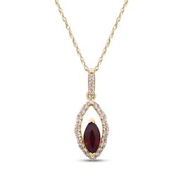 Marquise-Cut Natural Ruby & Diamond Necklace 1/8 ct tw 10K Yellow Gold 18"