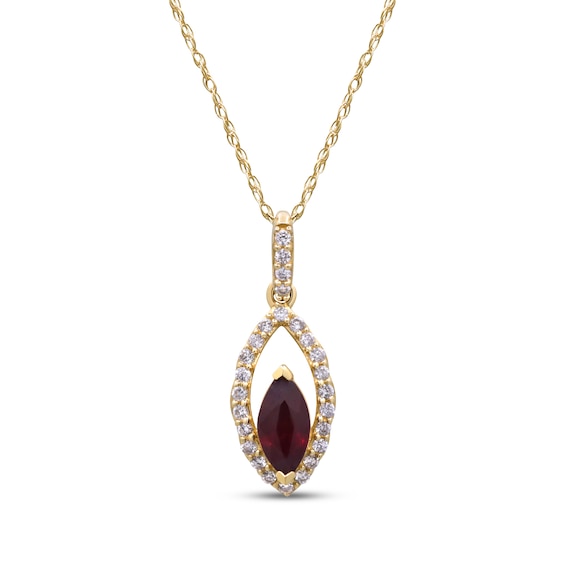 Marquise-Cut Natural Ruby & Diamond Necklace 1/8 ct tw 10K Yellow Gold 18"