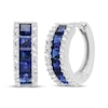 Thumbnail Image 1 of Square-Cut Blue Lab-Created Sapphire & White Lab-Created Sapphire Hoop Earrings Sterling Silver