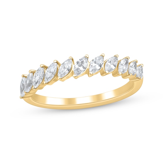 Marquise-Cut Diamond Tilted Anniversary Ring 3/4 ct tw 14K Yellow Gold