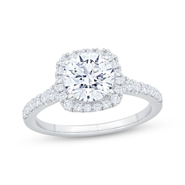 Now + Forever Lab-Grown Diamonds Round-Cut Cushion Halo Engagement Ring 2 ct tw 14K White Gold