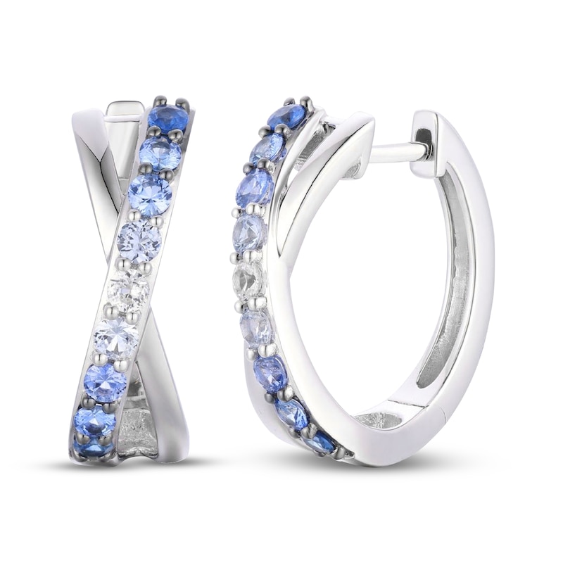Main Image 1 of Le Vian Kiss Collection Denim Ombré Sapphire "X" Hoop Earrings 14K Vanilla Gold
