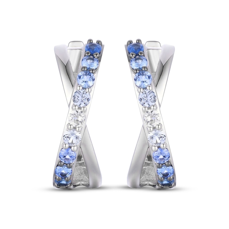 Main Image 2 of Le Vian Kiss Collection Denim Ombré Sapphire "X" Hoop Earrings 14K Vanilla Gold