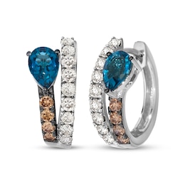 Le Vian Good Karma Pear-Shaped Blue Topaz Hoop Earrings 5/8 ct tw Diamonds 14K Vanilla Gold