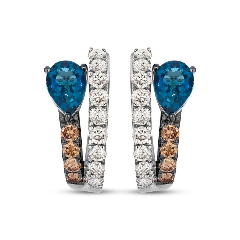 Main Image 2 of Le Vian Good Karma Pear-Shaped Blue Topaz Hoop Earrings 5/8 ct tw Diamonds 14K Vanilla Gold