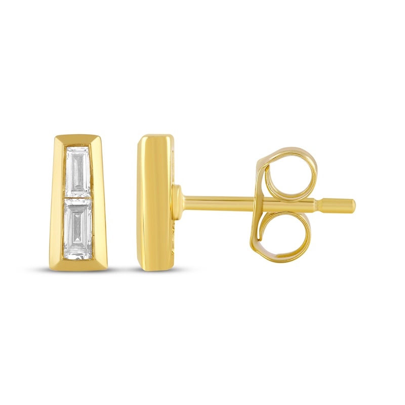 Main Image 3 of STUDIO BY KAY Baguette-Cut Lab-Grown Diamond Tapered Bar Stud Earrings 1/4 ct tw 24K Yellow Gold Vermeil Sterling Silver