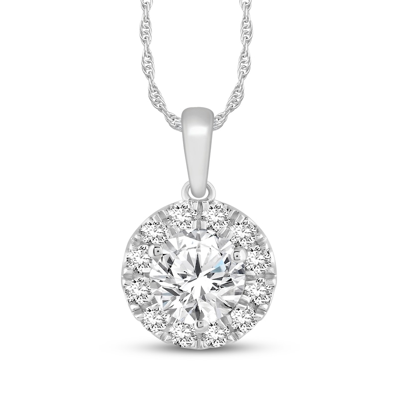 Main Image 1 of KAY Lab-Grown Diamonds Halo Necklace 1 ct tw 10K White Gold 18"