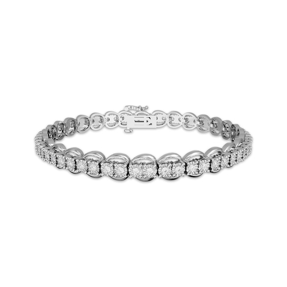 Diamond Scallop Link Bracelet 1 ct tw Sterling Silver 7.25"