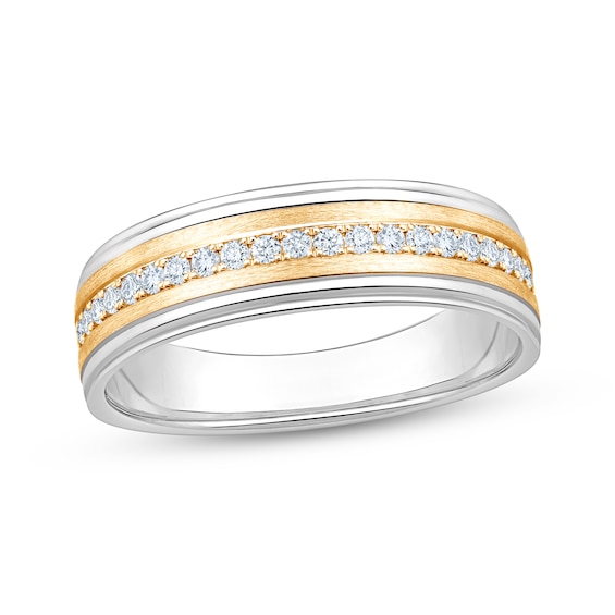 Now + Forever Men's Diamond Wedding Band 1/4 ct tw 10K Two-Tone Gold