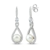 Thumbnail Image 1 of Cultured Pearl & White Lab-Created Sapphire Drop Earrings Sterling Silver