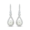 Thumbnail Image 2 of Cultured Pearl & White Lab-Created Sapphire Drop Earrings Sterling Silver