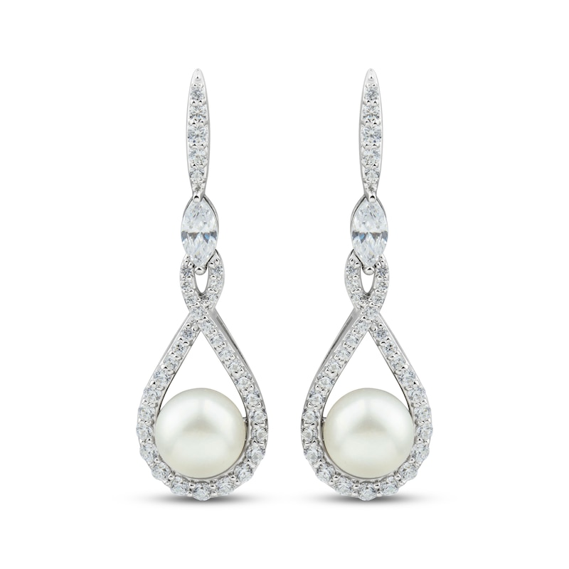 Main Image 2 of Cultured Pearl & White Lab-Created Sapphire Drop Earrings Sterling Silver