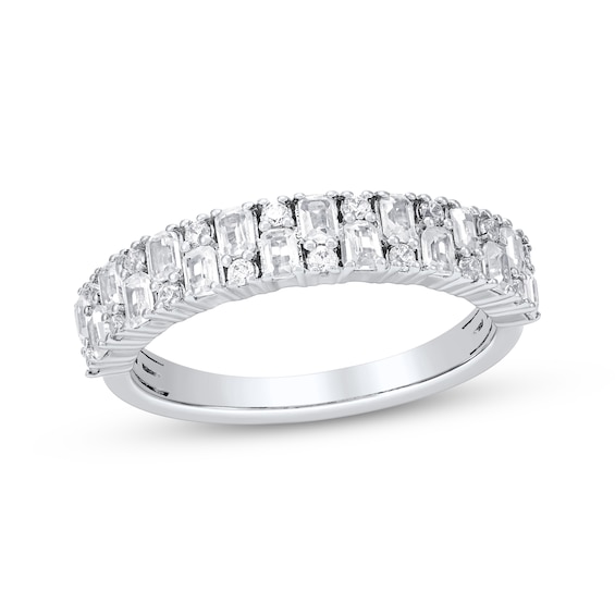 Lab-Grown Diamonds Emerald-Cut & Round-Cut Two Row Anniversary Ring 1 ct tw 14K White Gold