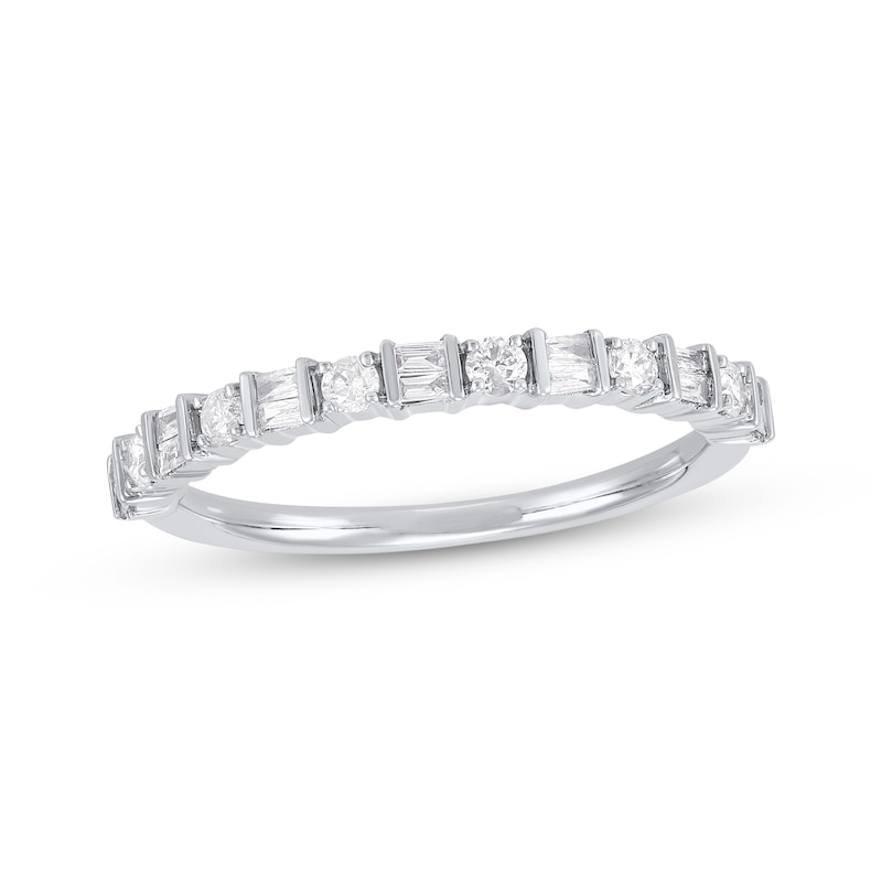 Main Image 1 of Now + Forever Round & Baguette-Cut Diamond Anniversary Ring 1/3 ct tw 14K White Gold