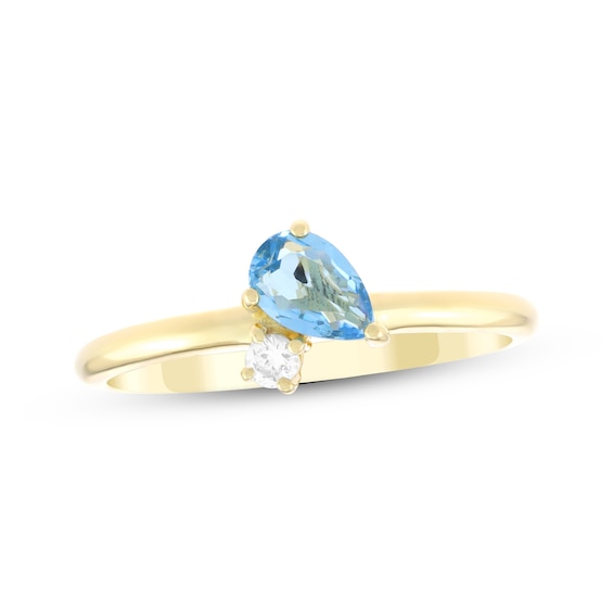 STUDIO BY KAY Pear-Shaped Swiss Blue Topaz & White Lab-Created Sapphire Ring 24K Yellow Gold Vermeil Sterling Silver