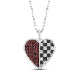Disney Treasures Cars Garnet & Diamond Accent Heart-Shaped Checkered Flag Necklace Sterling Silver 19"