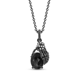 Disney Treasures Haunted Mansion Oval-Cut Black Onyx & Diamond Accent Hand Necklace Black Rhodium-Plated Sterling Silver 19"