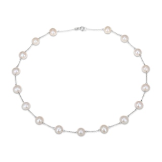 Cultured Pearl Station Necklace Sterling Silver 17"