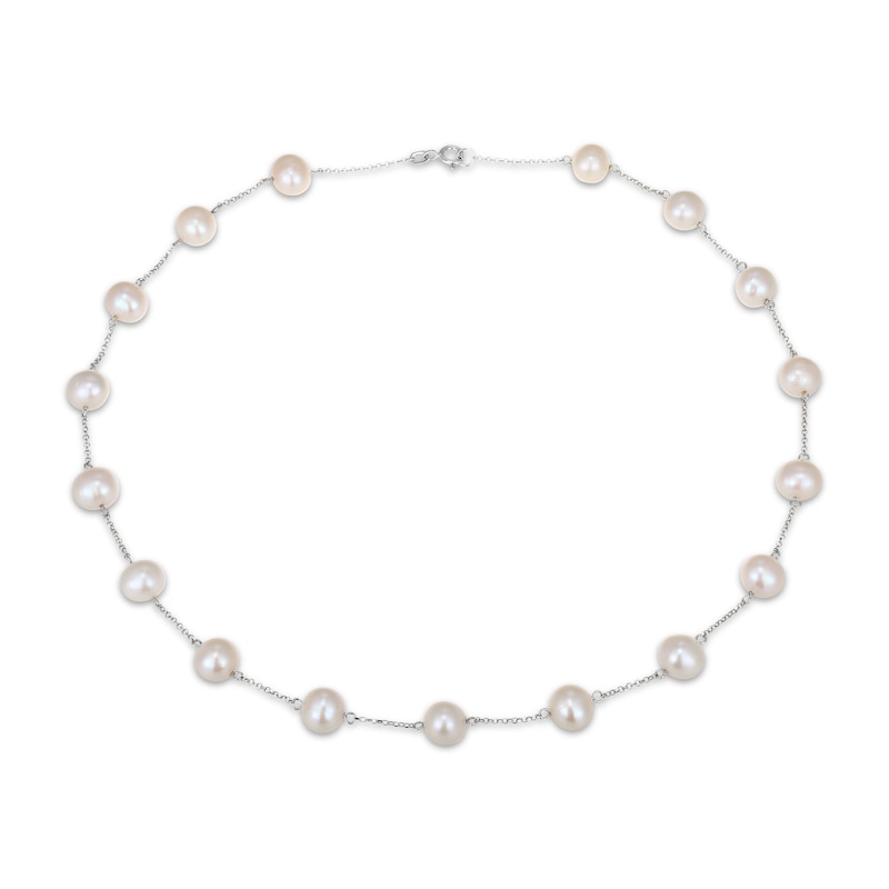 Main Image 1 of Cultured Pearl Station Necklace Sterling Silver 17"