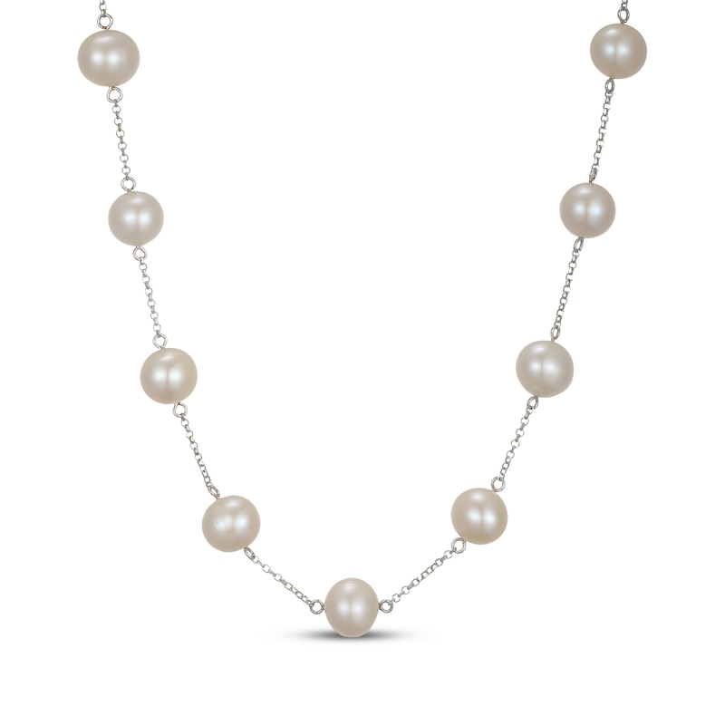 Main Image 2 of Cultured Pearl Station Necklace Sterling Silver 17"